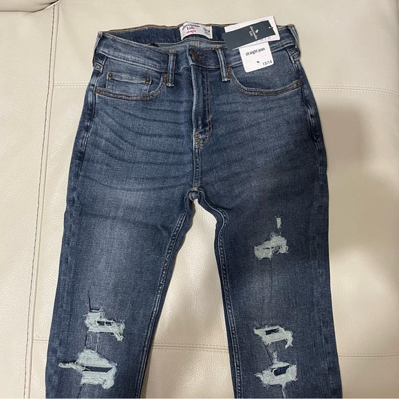 Abercrombie Boys straight jeans, DARK RIPPED WASH straight jeans Size 13/14 - Picture 14 of 15